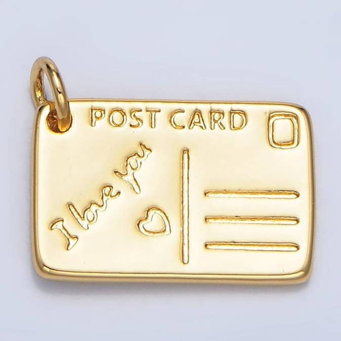 24K Gold Filled "I Love You" Script Post Card Charm in Gold & Silver | X586 for wholesale by Aim Eternal