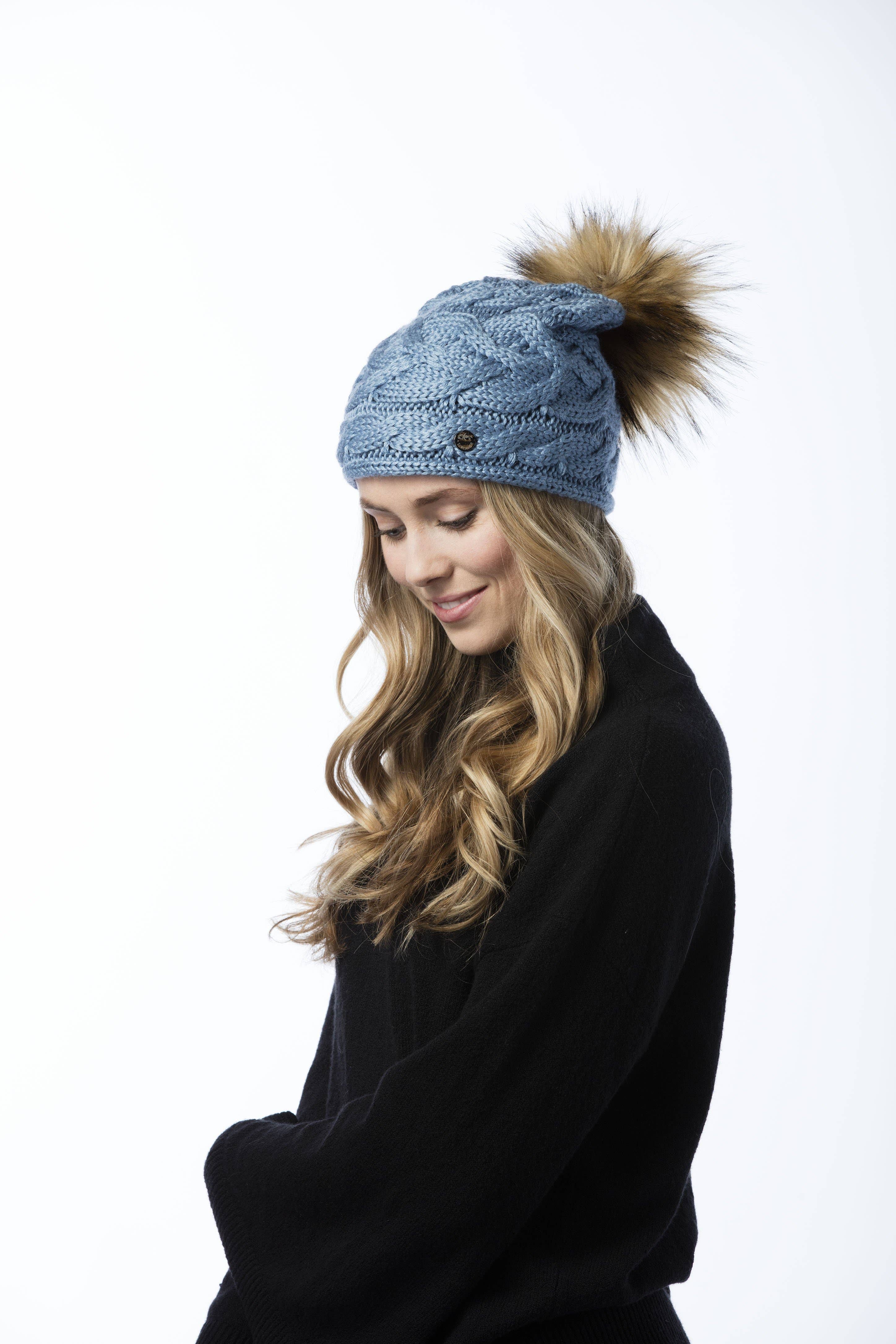 Screamer - Vente Bonnet – femme - Bonnet en laine tricoté à la main Jesslyn avec pompon en fausse fourrure4
