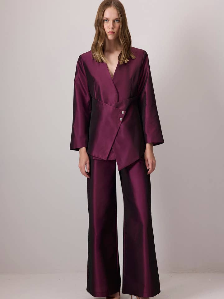 ASYMMETRIC JACKET & WIDE-LEG PANTS SET WITH BUTTON DETAIL for wholesale by Touché Privé
