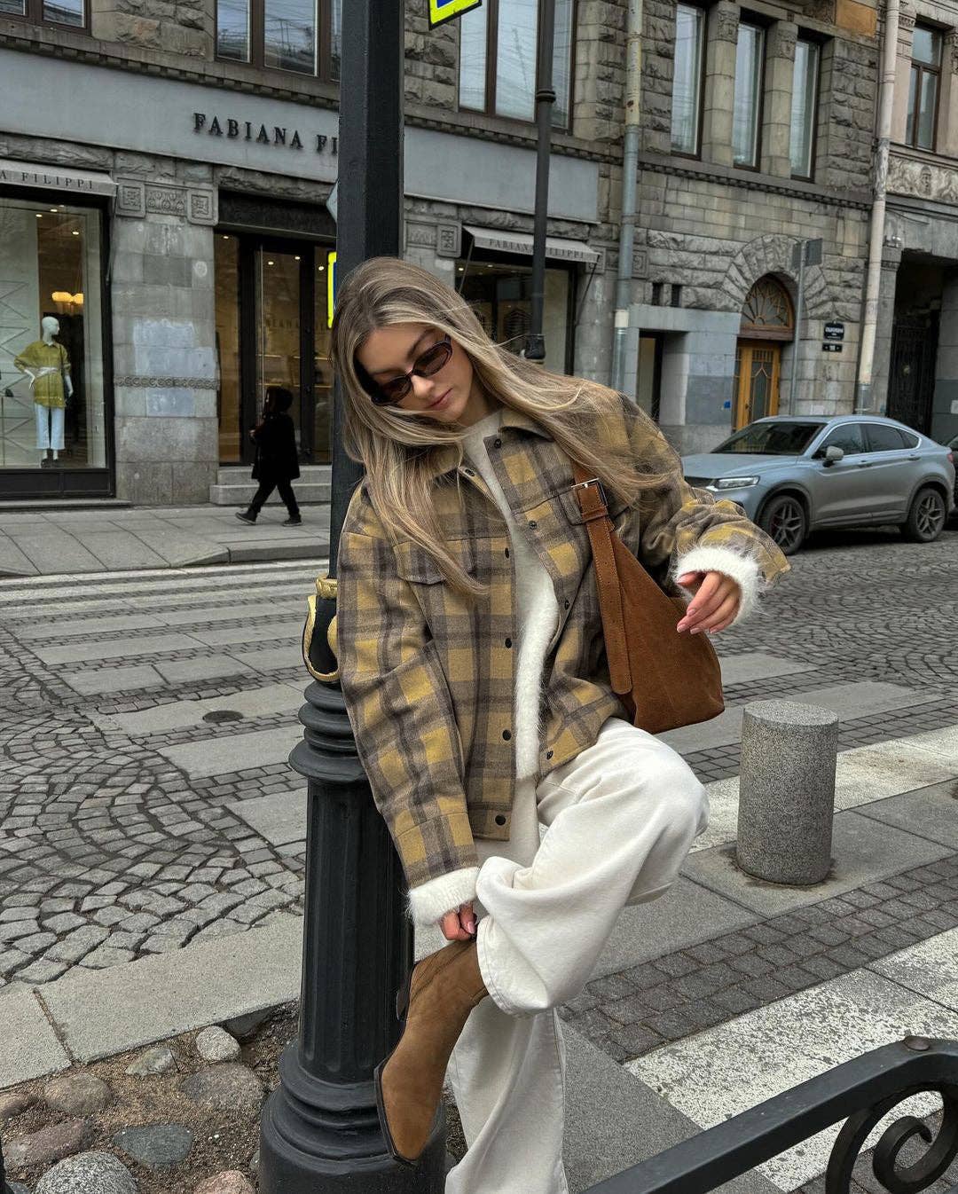 Marayn – wholesale Rock - Dam – Rysk rutig höstchic brunrutig oversized kappa15