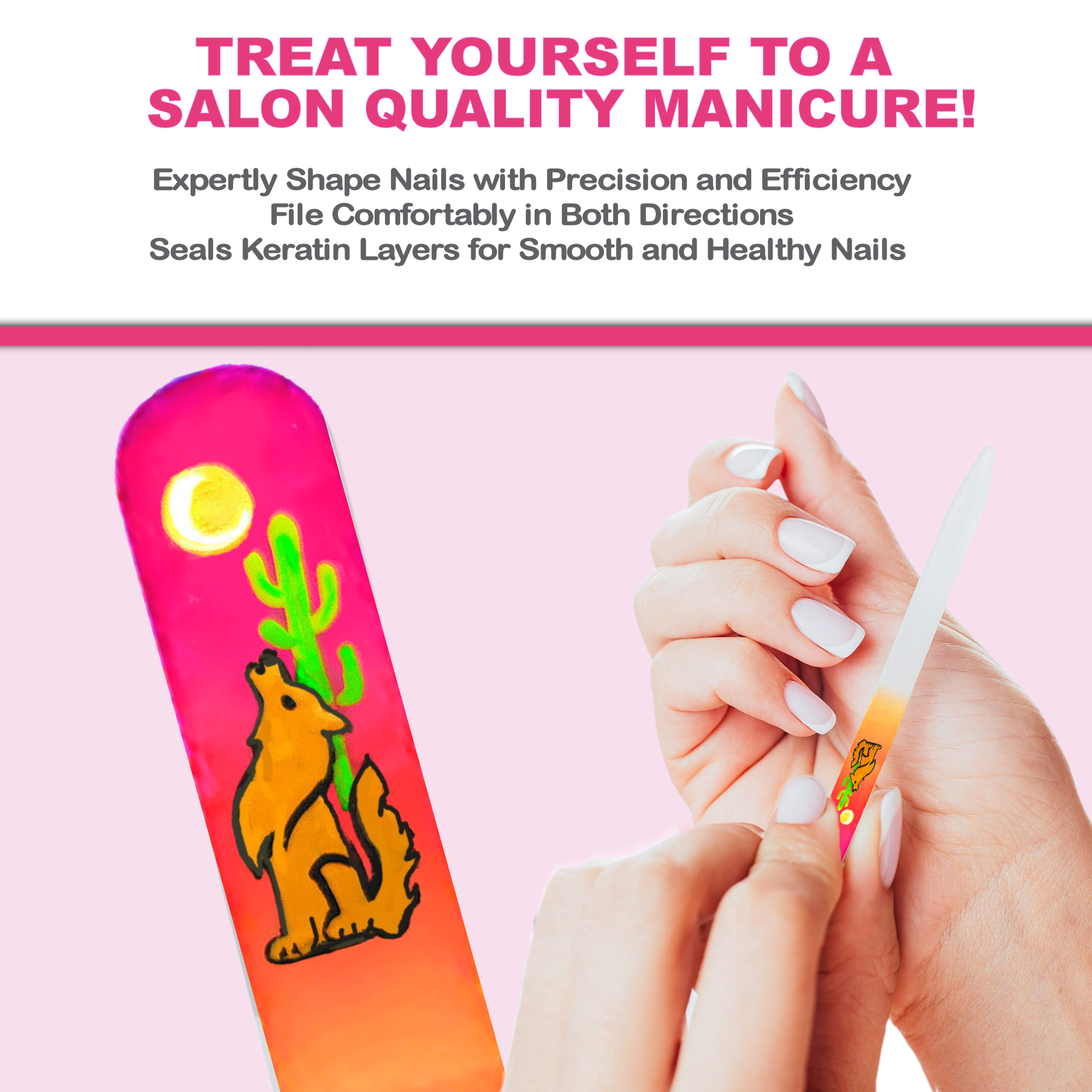 Classy Nail Files – Großhandel Nagelfeile – Kojotenmond-Kaktus Südwestfarbe handbemalte Nagelfeile3