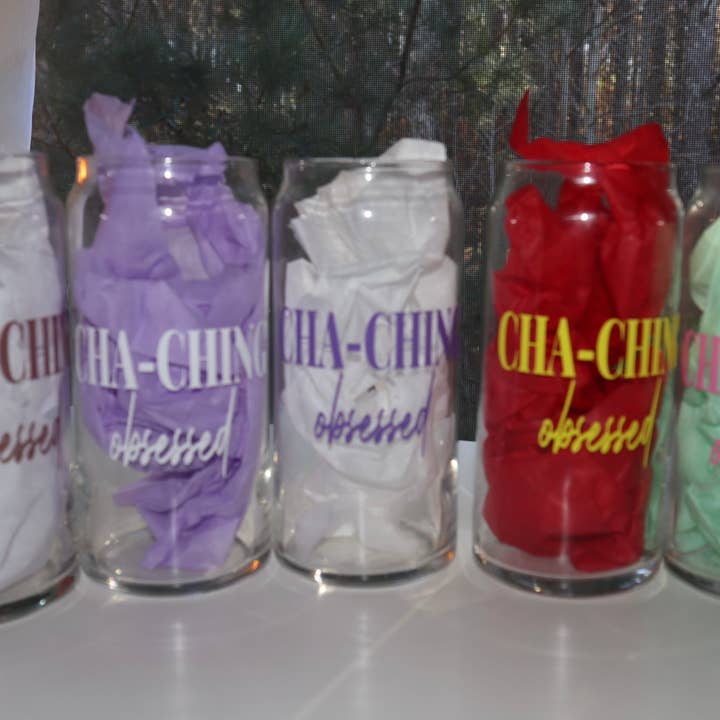 Tasse en verre Cha-Ching Can 20oz pour la vente par crystyle and company creations llc