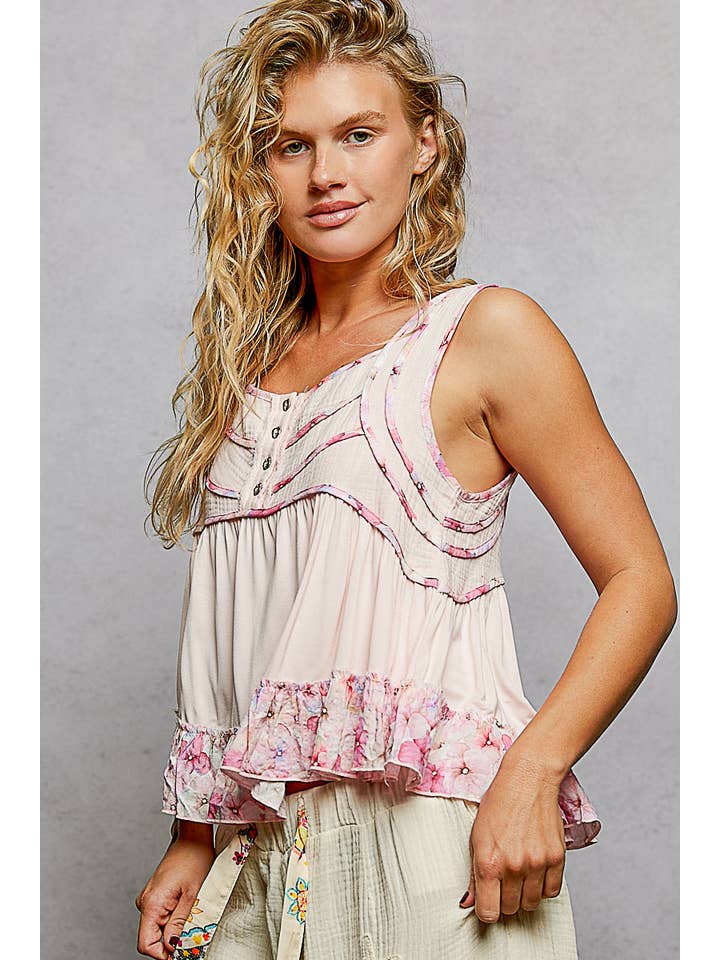 Pol Clothing - Wholesale Tank Top - Women's - Square Neck Soft POL Jersey Floral Trim Boho Tank Top12