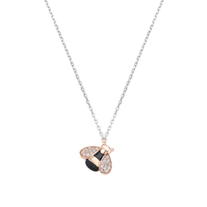 Rose Gold-Plated Bee Charm Necklace In Sterling Silver for wholesale by Amen Gioielli