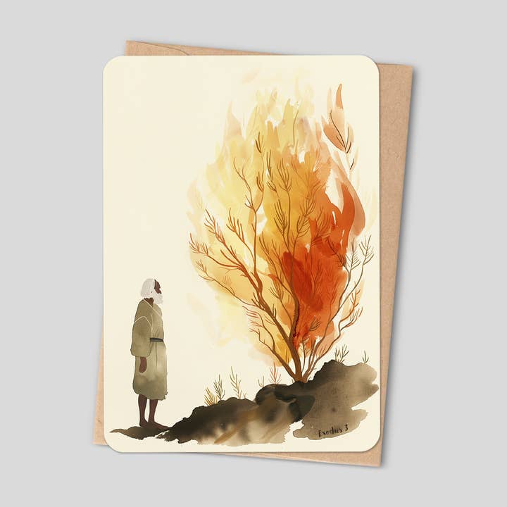 Mosè e il Roveto Ardente – Biglietto di Auguri Cristiano Ispirato a Esodo 3 per la vendita all'ingrosso da parte di Little Prayer Tea Company