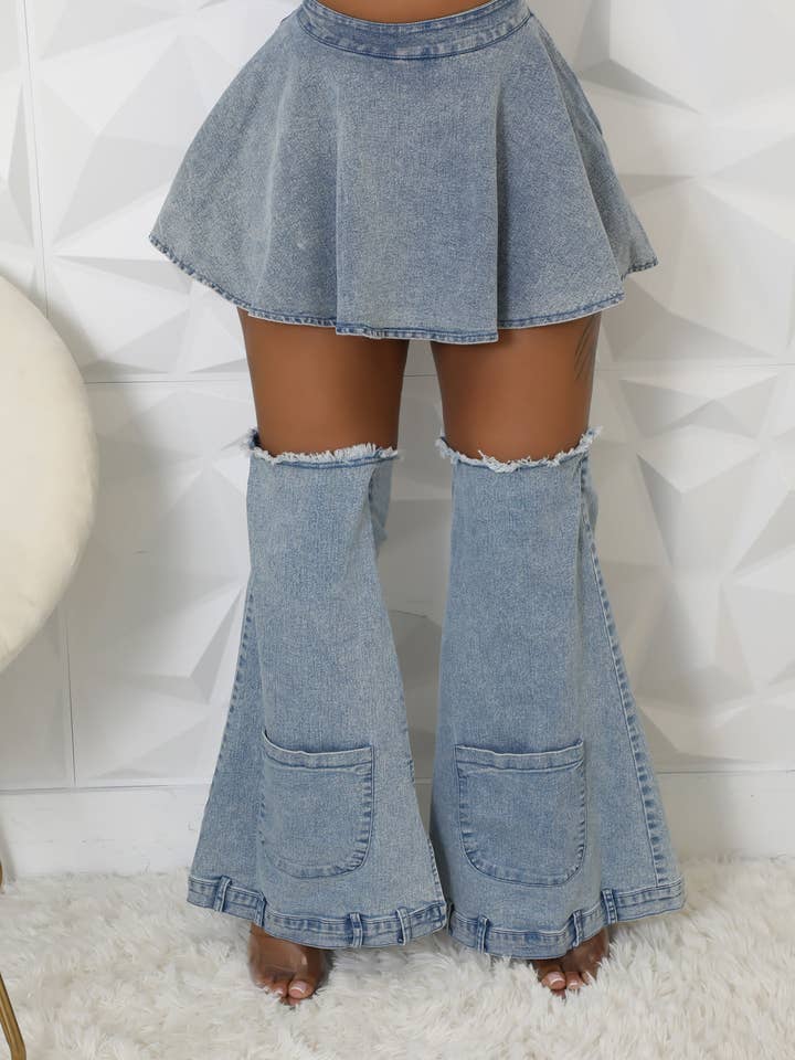 ENSEMBLE JUPES ET JAMBIÈRES EN JEAN pour la vente par 5besties inc