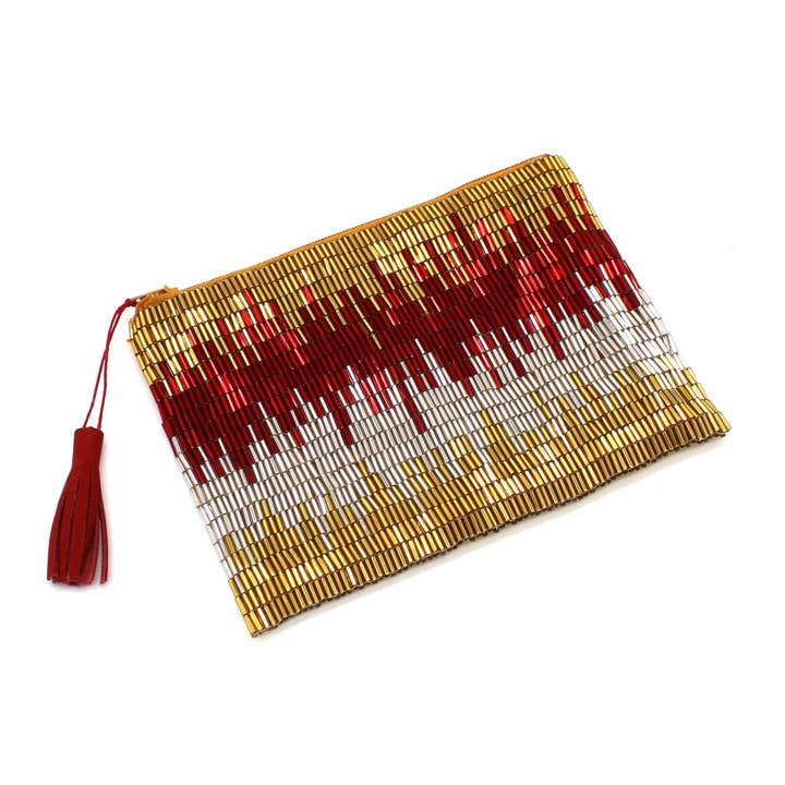 Pochette à rabat à perles de verre - ROUGE/OR pour la vente par La Casa Cotzal S.A.