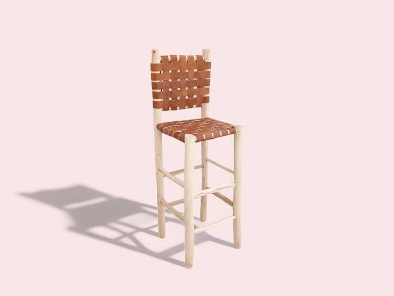 HandmadeBestSeller – wholesale Stool – Handwoven Leather & Wood Bar Stool8