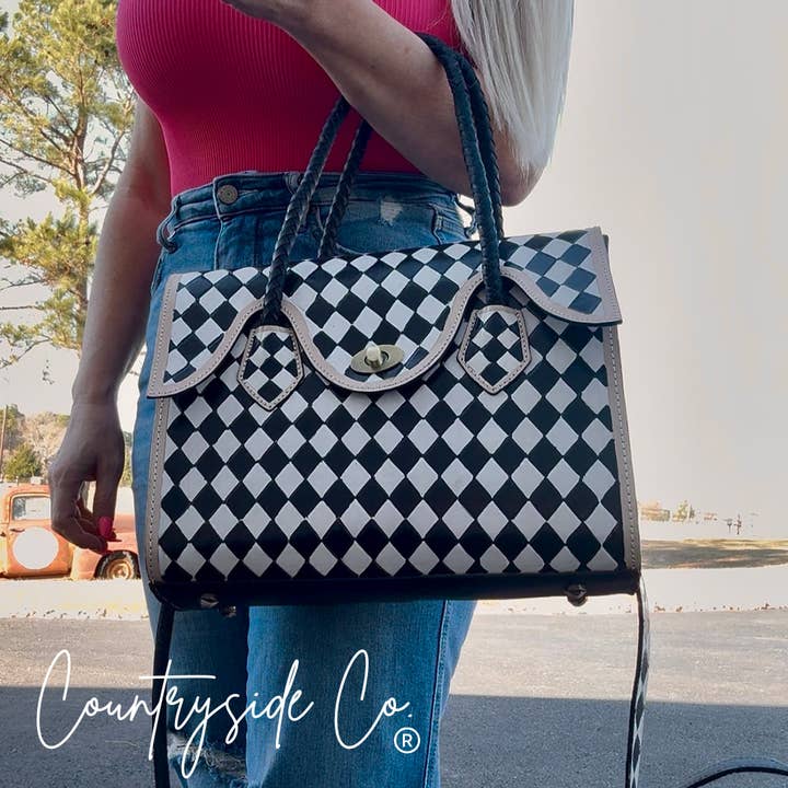 Reno Leather Checkered Handbag for wholesale by Texas Western Cowhide Bags and More