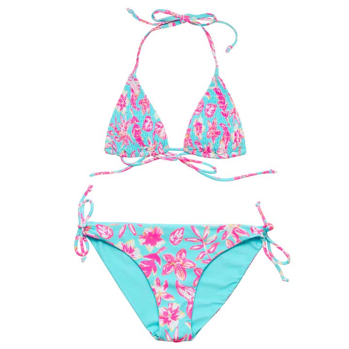 Tropical Glow Teen Recycled Triangle Bikini for wholesale by Snapper Rock Swimwear UPF50+