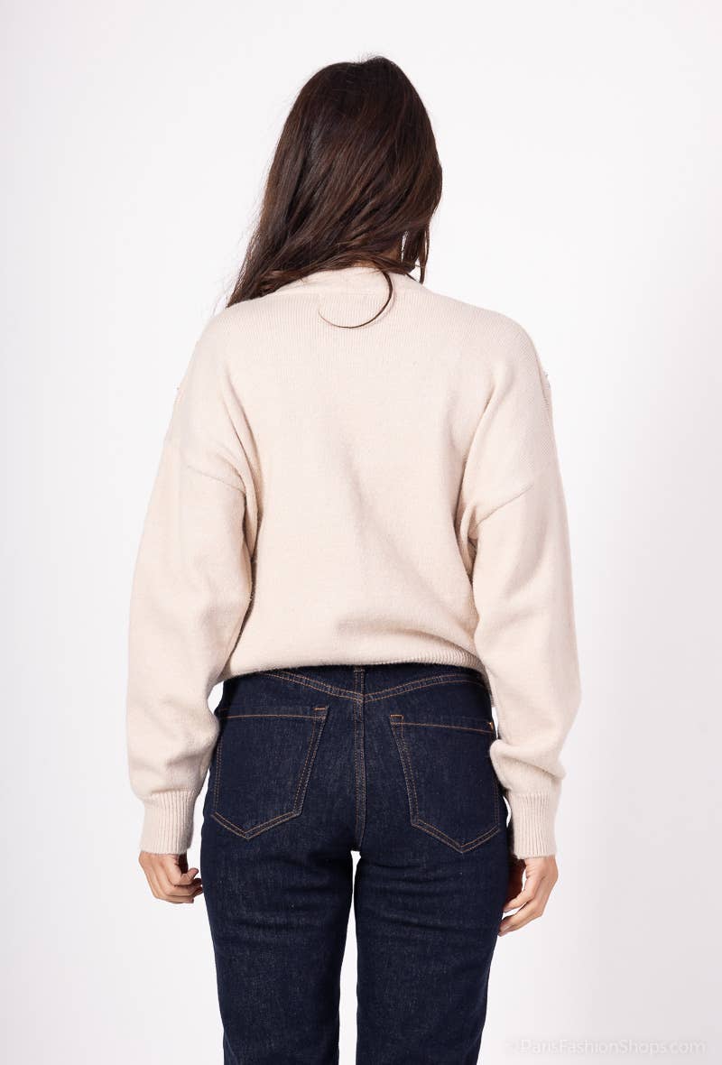 LUCCE – Engroshandel Pullover - Dame – LUCCE trøje med perle- og rhinstenbroderi - model 30159