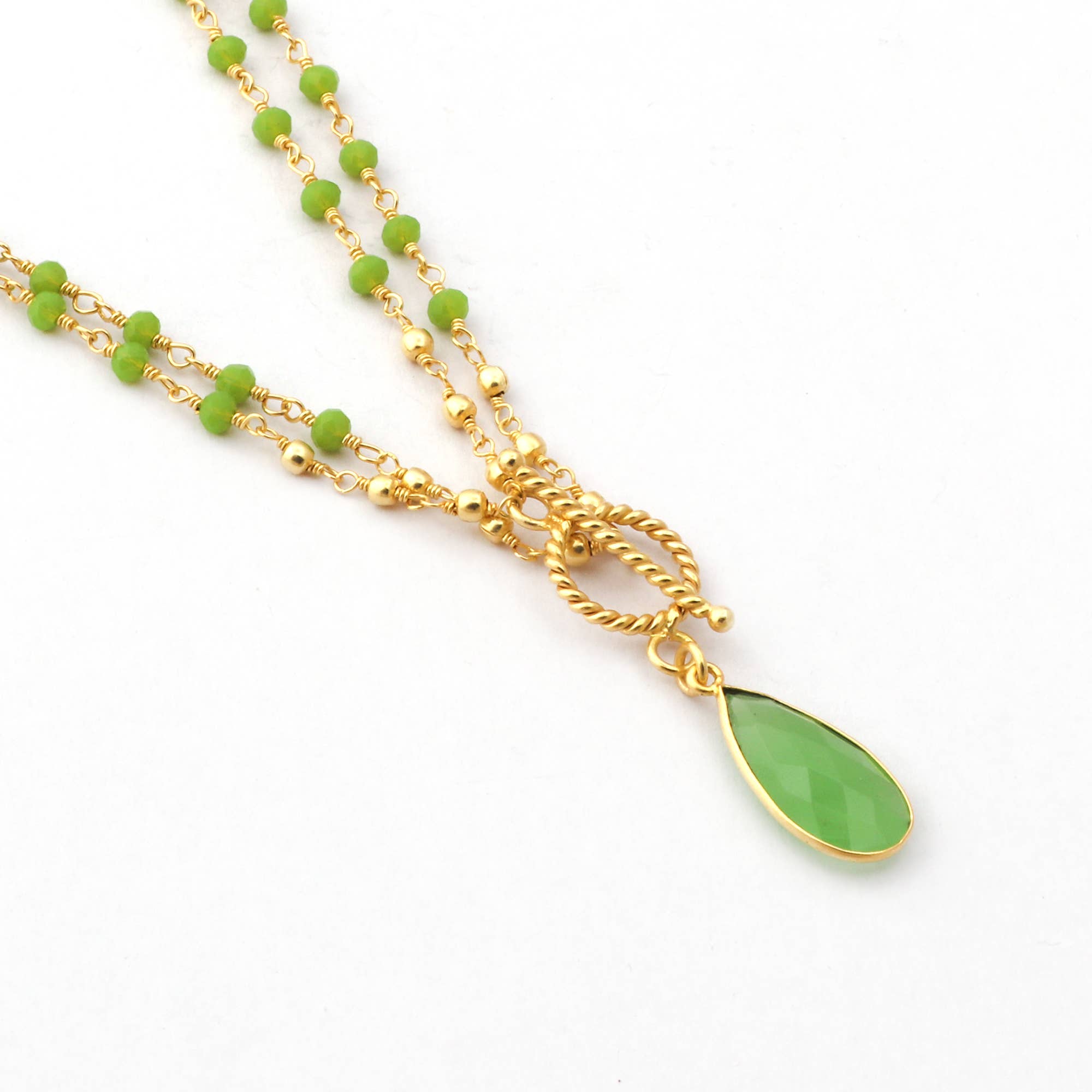 El Joyero - Vendita all'ingrosso Collana con ciondolo/pendaglio - Collana con ciondolo a goccia in calcedonio e catena con perline placcata oro