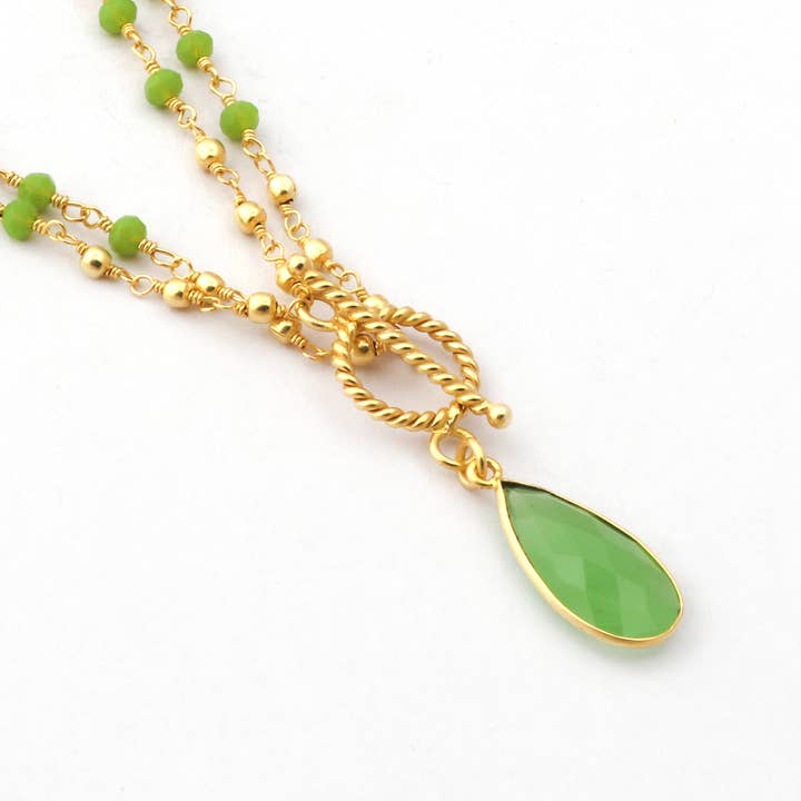 Chalcedoon Druppel Hanger Verguld Kralen Ketting voor wholesale door El Joyero