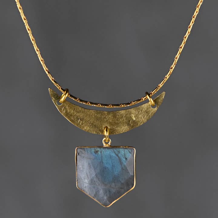 KBD Studio - Wholesale Pendant/Charm Necklace - Hammered Moon & Semi Precious Shield Necklace
