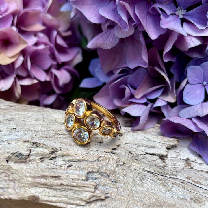 Ocean Ripples – wholesale Multi-stone ring – 18ct Gold Plated Cubic Zirconia Wrap-around Ring2