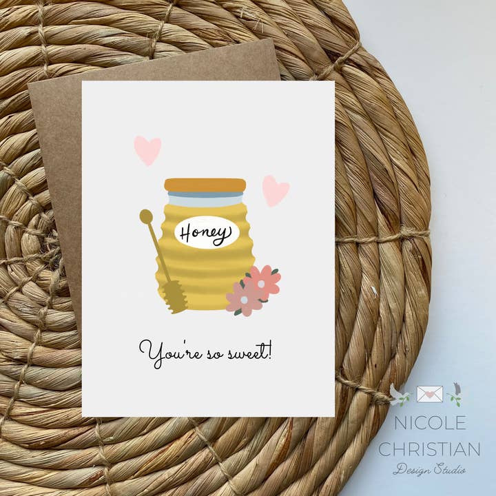 You're so sweet greeting card - thank you honey bee card for wholesale by Nicole Christian - Illustration
