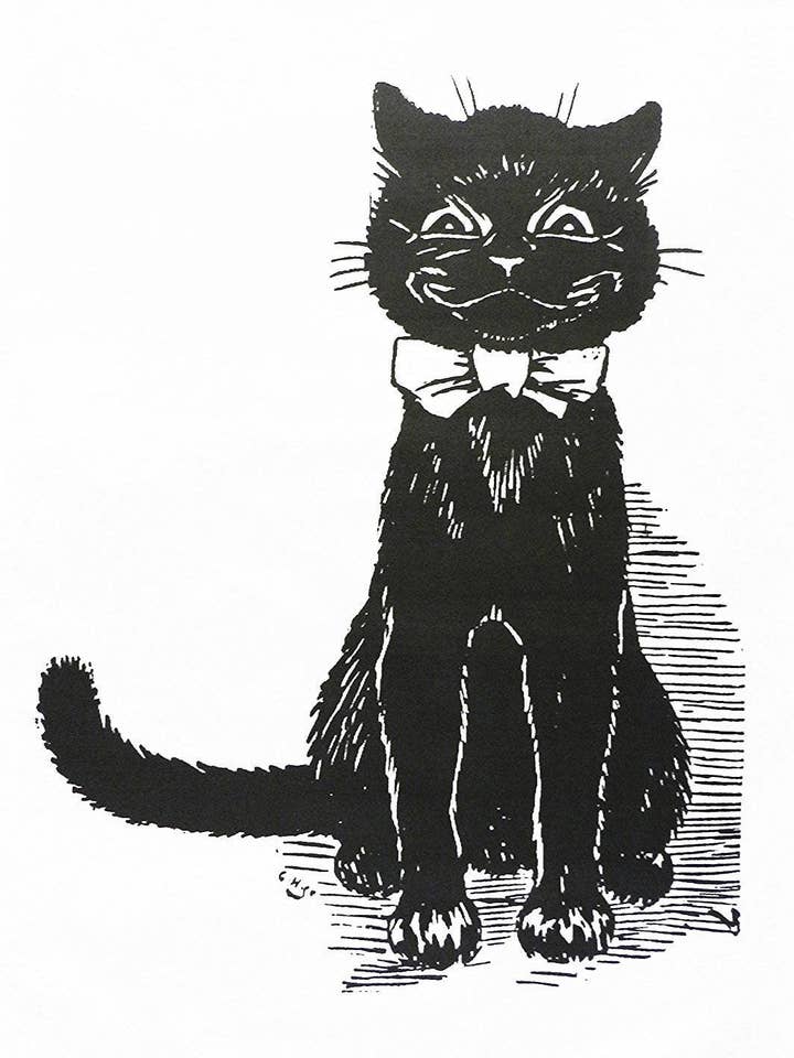 The Retro Style Black Cat Large Cotton Tea Towel for wholesale by Half a Donkey