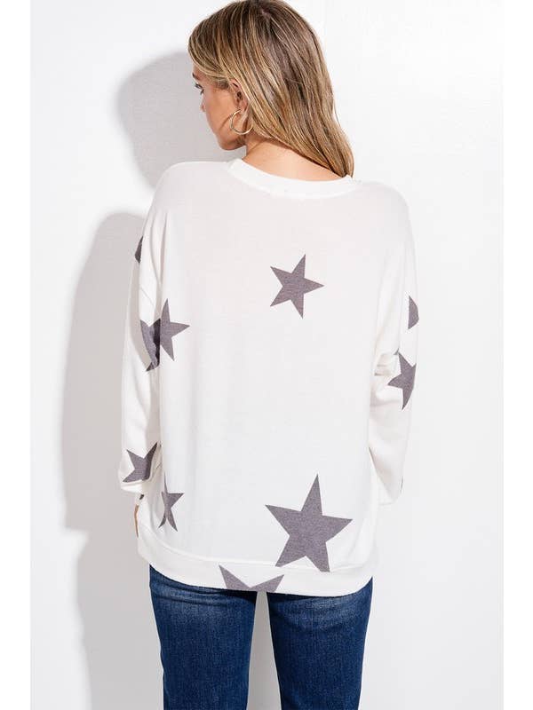 IVORY Hohoho Glitter Star Print Brushed Soft Sweatshirt for wholesale on Faire1