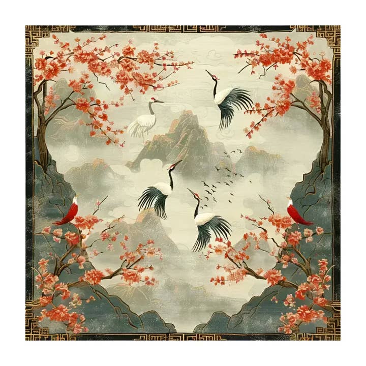 Cherry Blossom and Crane Hand Knotted Area Rug for wholesale by Maia Homes