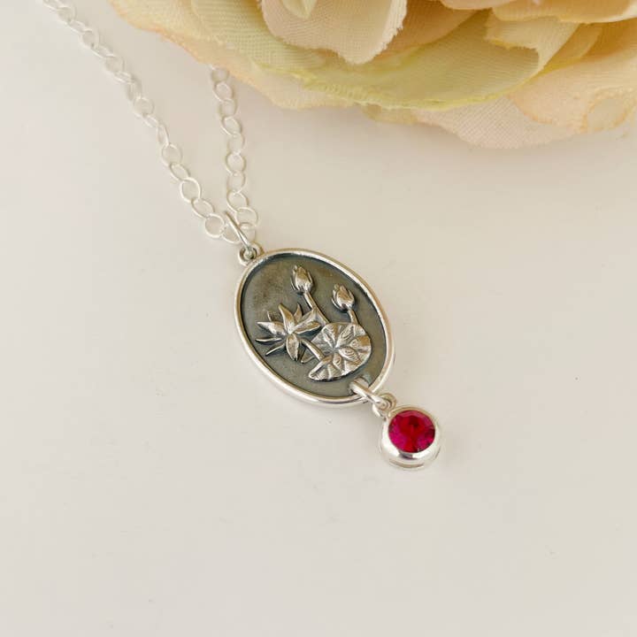 Frosted Willow - Wholesale Pendant/Charm Necklace - Sterling Silver Birth Flower with Birthstone Necklace Combin