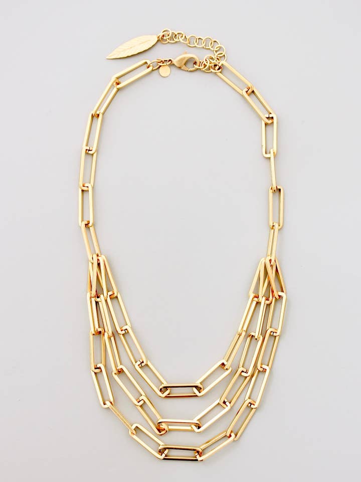 Collar de cadena de clips de papel en capas DOR118 para venta al por mayor de David Aubrey Jewelry