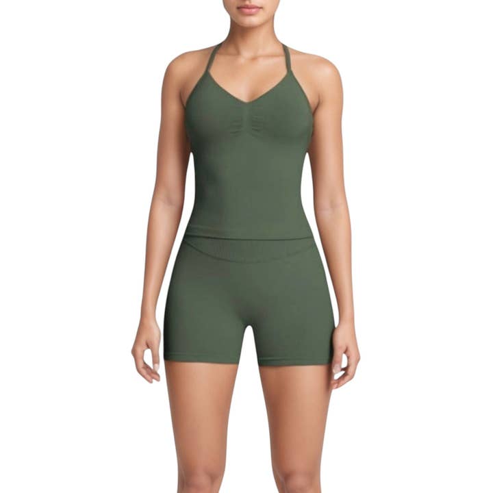 Seamless Active Set with Halter Neck Top and Fitted Shorts for wholesale by Active by Anna-Kaci