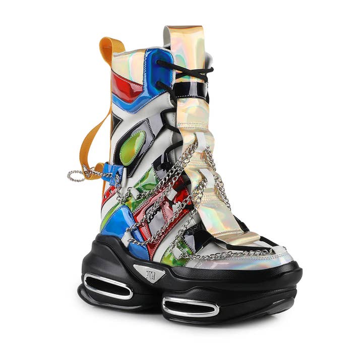 Anthony Wang - Wholesale Boots - Women's - ORANGE 43-HIDDEN WEDGE PLATFORM COLOR BLOCKING BOOTS