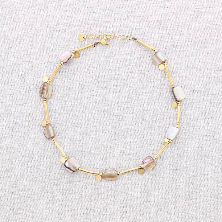 Sonata - Vendita all'ingrosso Gioielli a scatto - Collana in acciaio con perle di madreperla Nacar1