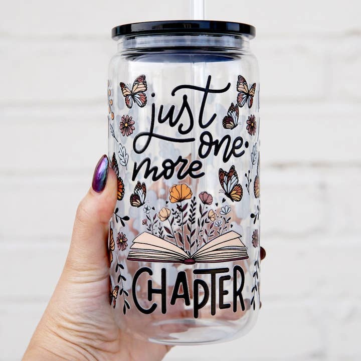 Sip-Sip Hooray! - Wholesale Drinking Glass/Cup - Just One More Chapter 16oz Glass Can Cup With Lid and Straw2