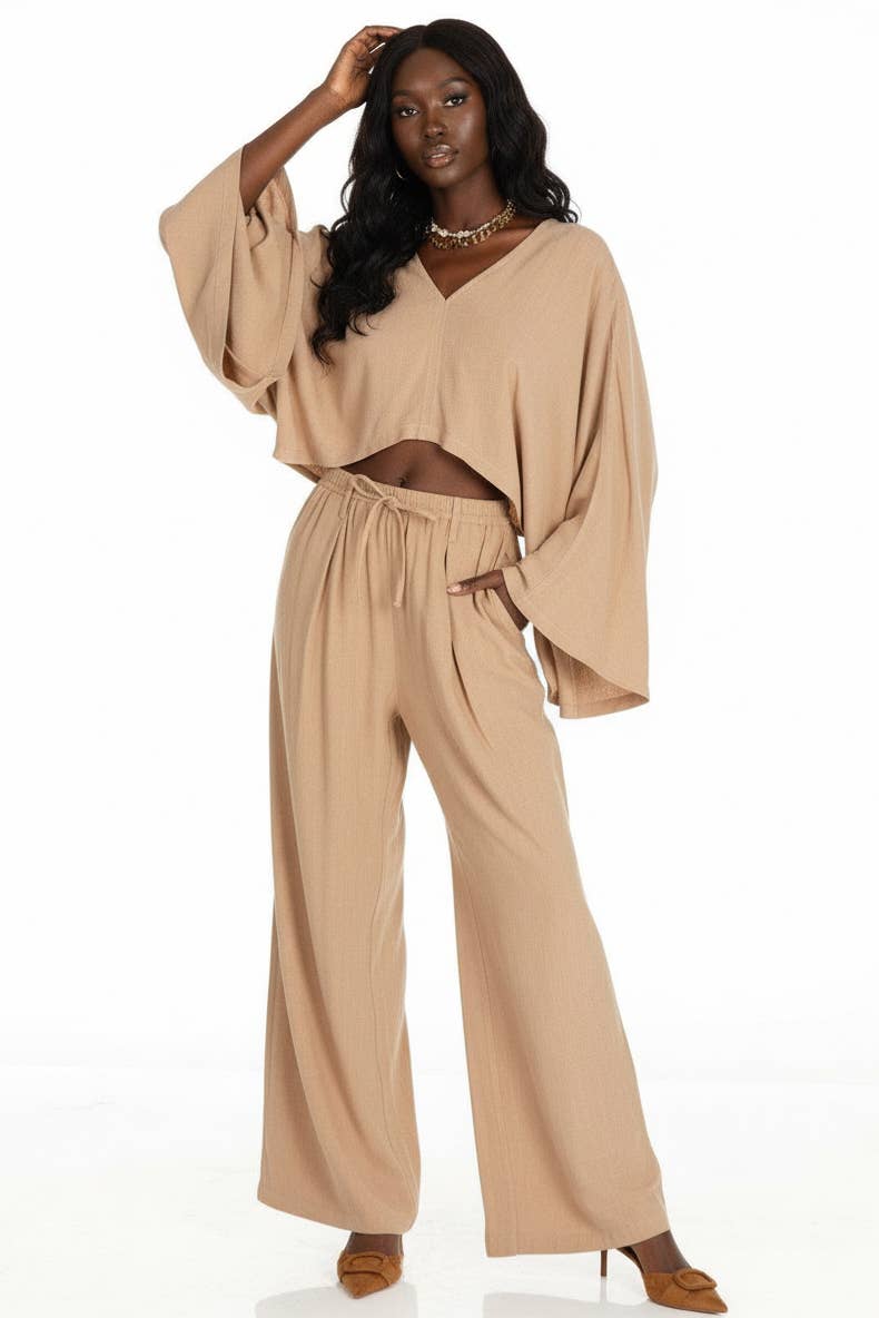 5besties inc - Vendita all'ingrosso Completo top e pantaloni (NON loungewear) - Donna - SET 2 PEZZI IN LINO TINTO UNITO2