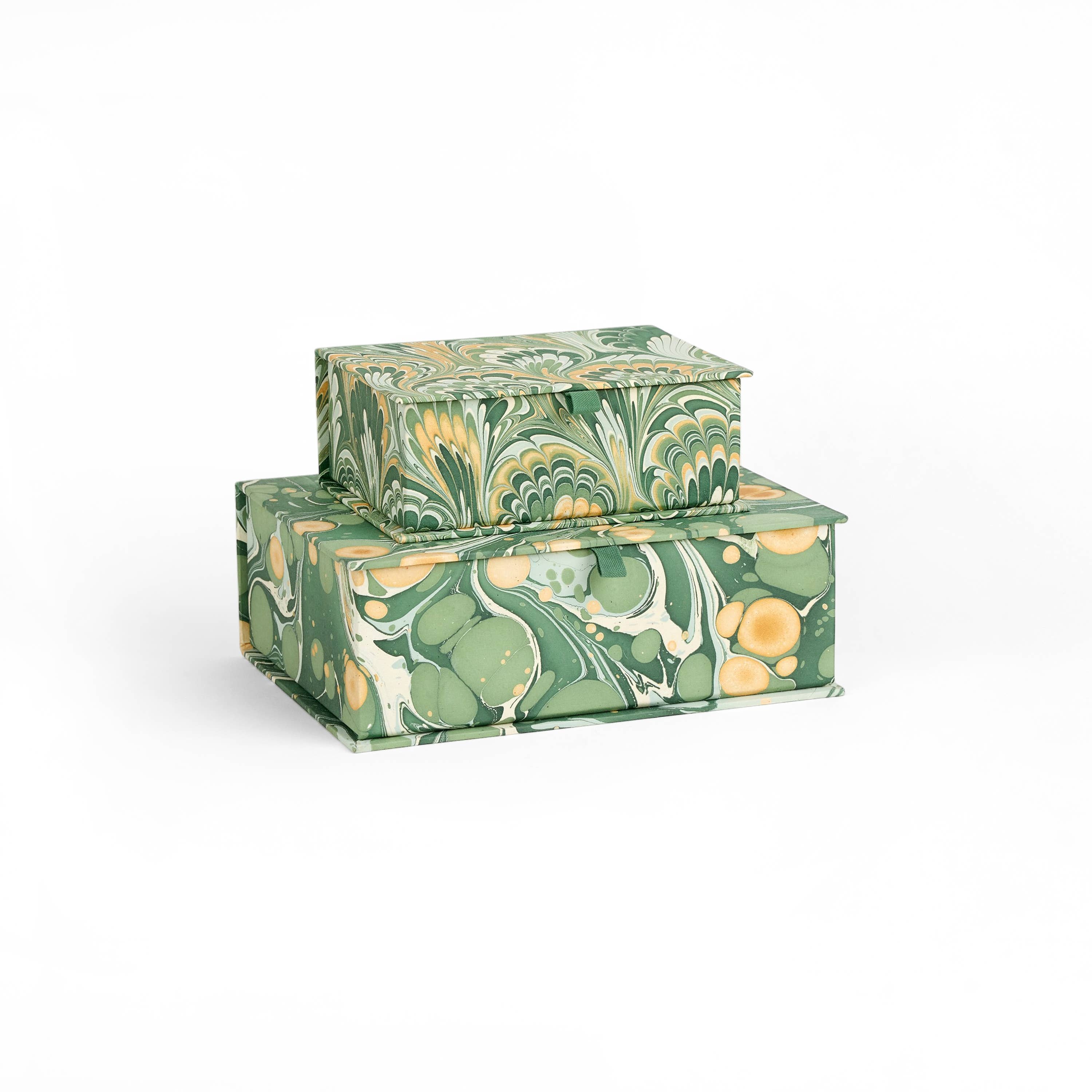 Craft Boat - Wholesale Decorative Box - MARBLED KEEPSAKE BOX SET - GREEN GOLDEN PEACOCK AND PEBBLE5