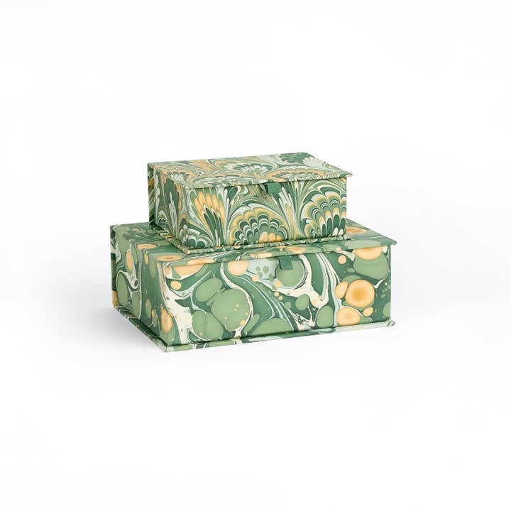Craft Boat - Wholesale Decorative Box - MARBLED KEEPSAKE BOX SET - GREEN GOLDEN PEACOCK AND PEBBLE5