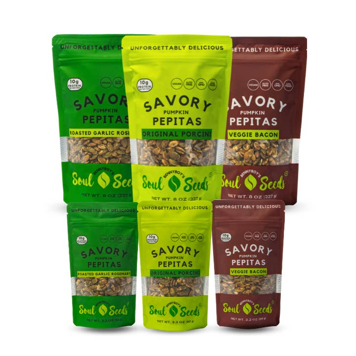 Soul Seeds Savory Pumpkin Pepitas Combo Pack (6) for wholesale by BennyBoy's Soul Seeds
