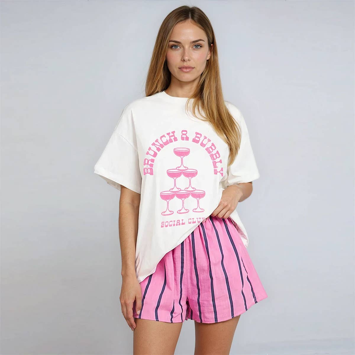 White Brunch and Bubbly Tee for wholesale on Faire