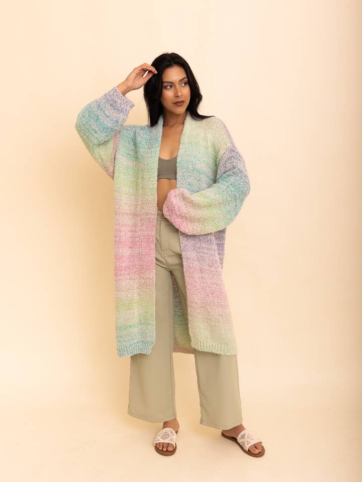 Leto Accessories - Wholesale Cardigan - Women's - Cozy Knit Ombre Longline Cardigan