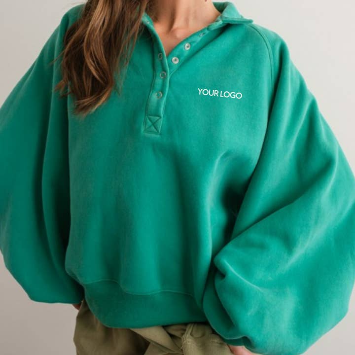 KUNDENSPEZIFISCH Gemütlicher übergroßer Fleece-Sweatshirt mit Druckknopfkragen für den Großhandel von The Après Allstars