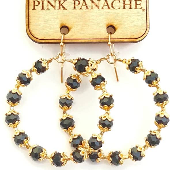 Boucle d'oreille cercle à facettes avec capuchon de perle - LC pour la vente par Pink Panache Brands