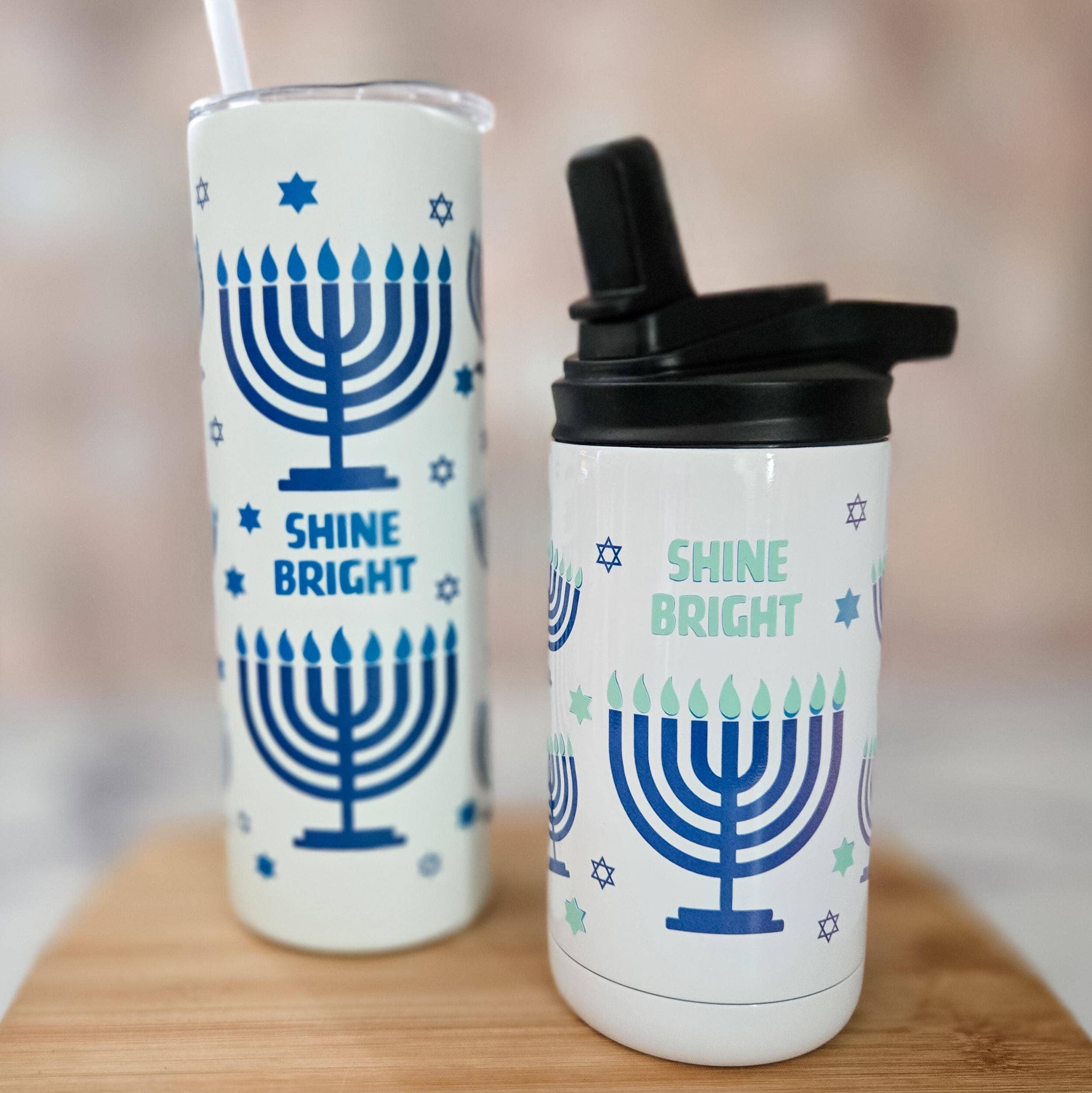 Salt Sparkle Shalom - Vendita all'ingrosso Bicchiere/tazza termica - Mommy and Me Shine Bright Hanukkah, set di bicchieri che si illuminano al buio1