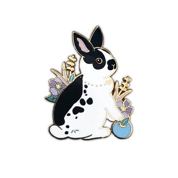 Black and White Rabbit Enamel Pin for wholesale by The Crowned Rabbit