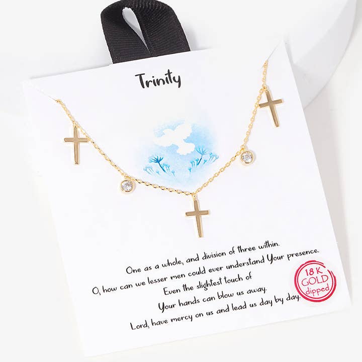 Wild Honey - Wholesale Pendant/Charm Necklace - 18K Gold Dipped Cubic Zirconia Cross Station Necklace