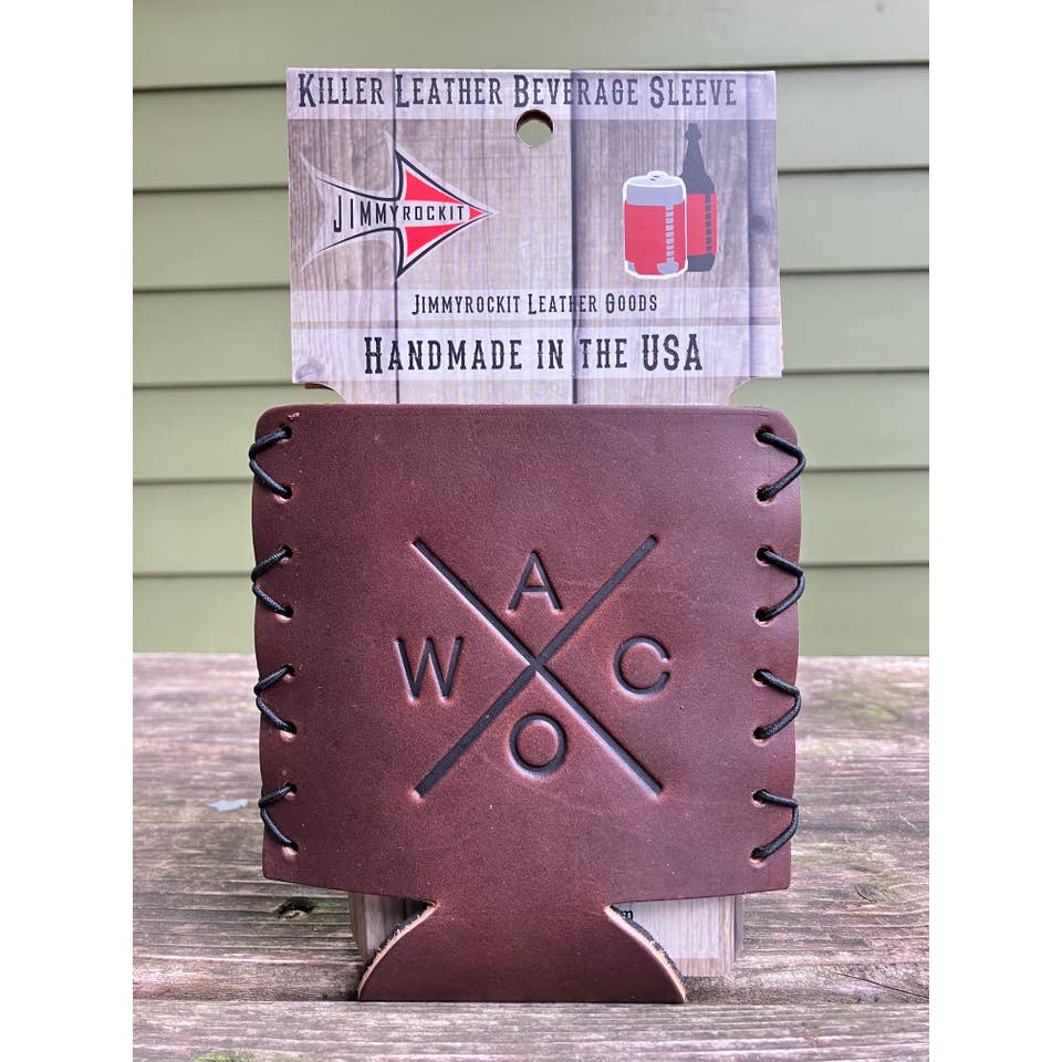 Jimmyrockit - Wholesale Drink Huggers & Koozies - Leather Koozie - Waco Texas X