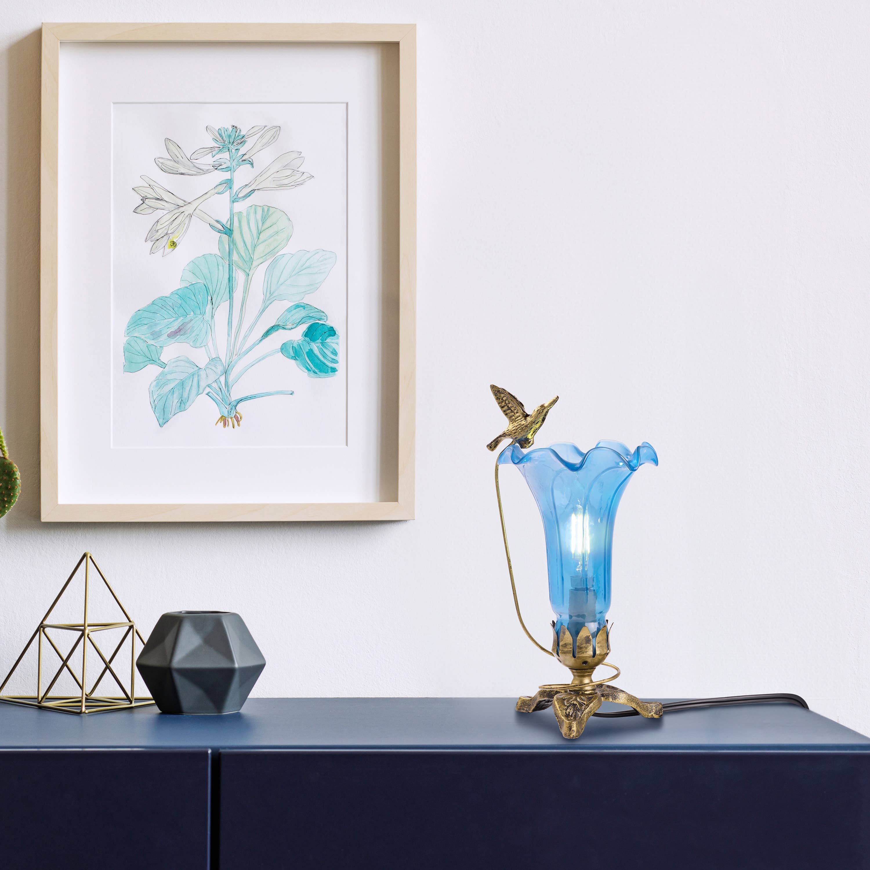 River of Goods - Wholesale Accent/Desk Lamp - 10.25"H Blue Hand Blown Glass Lily Accent Lamp0