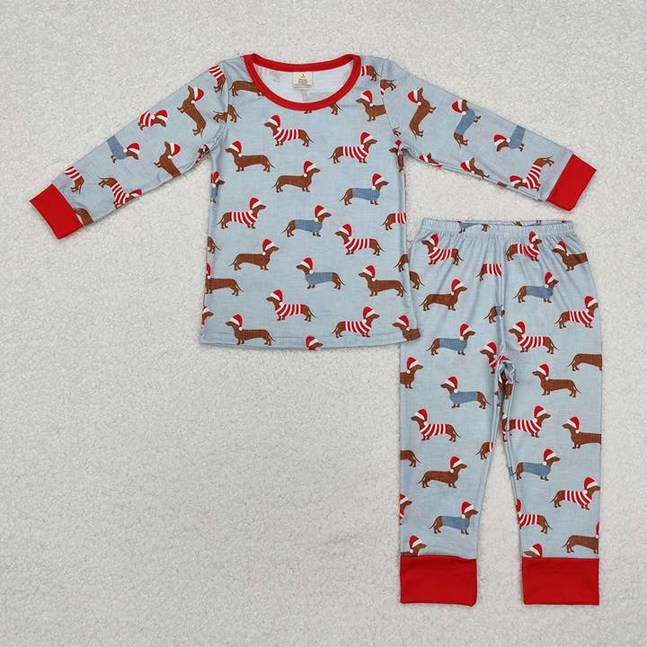 Aier Wholesale - Vente Haut et bas de pyjama – enfant - Pyjamas de Noël pour la famille, filles et garçons, teckel, ensembles de vêtements