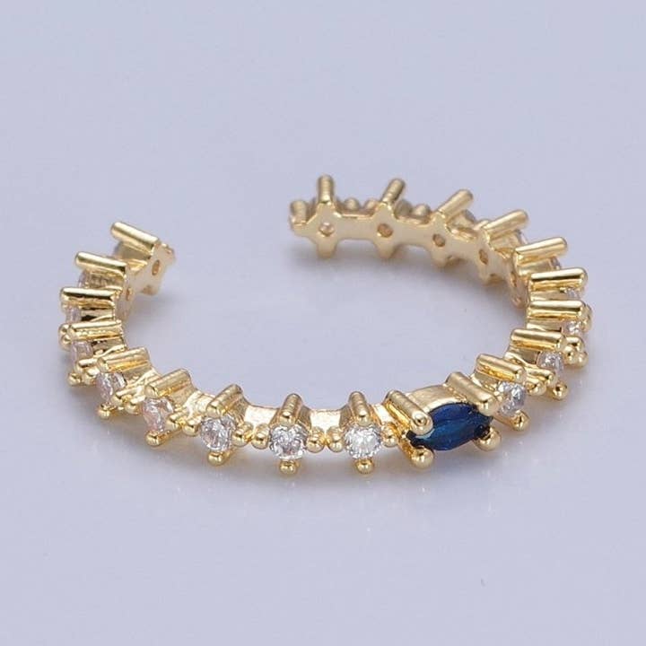 Bague en or fin, anneau pavé bleu, micro pavé transparent, anneau Cz ouvert et réglable O-760 pour la vente par Aim Eternal