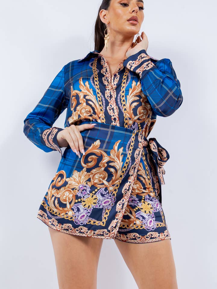 BT5896-SET_SATINBLUSE & SKORT-SET für den Großhandel von Her Bottari