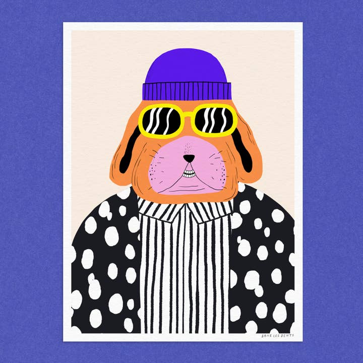 Poster 30X40 CM - BLUE HAT DOG - AFF72 for wholesale by Dans Les Dents