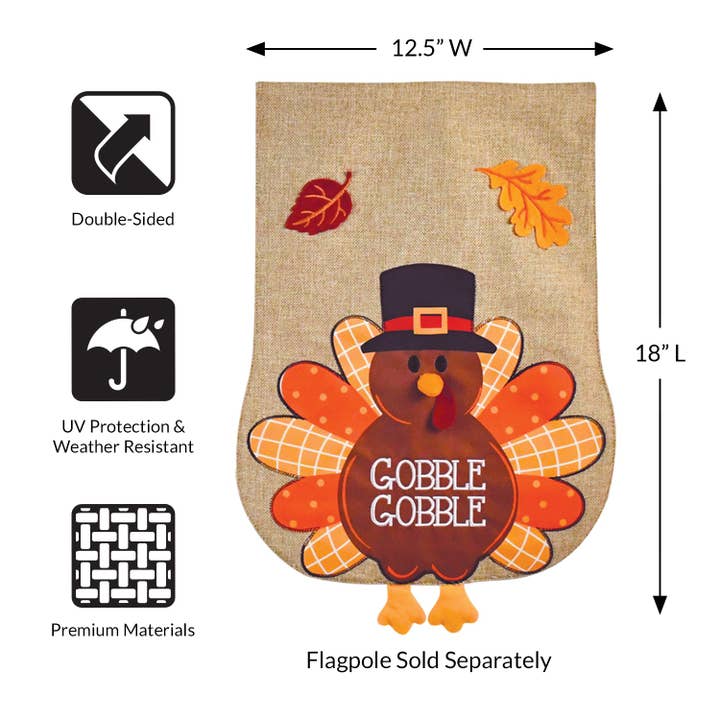 JEC Home Goods Inc - Wholesale Flag - Thanksgiving Fall Turkey Burlap 2-Sided Garden Flag 12.5x18"9