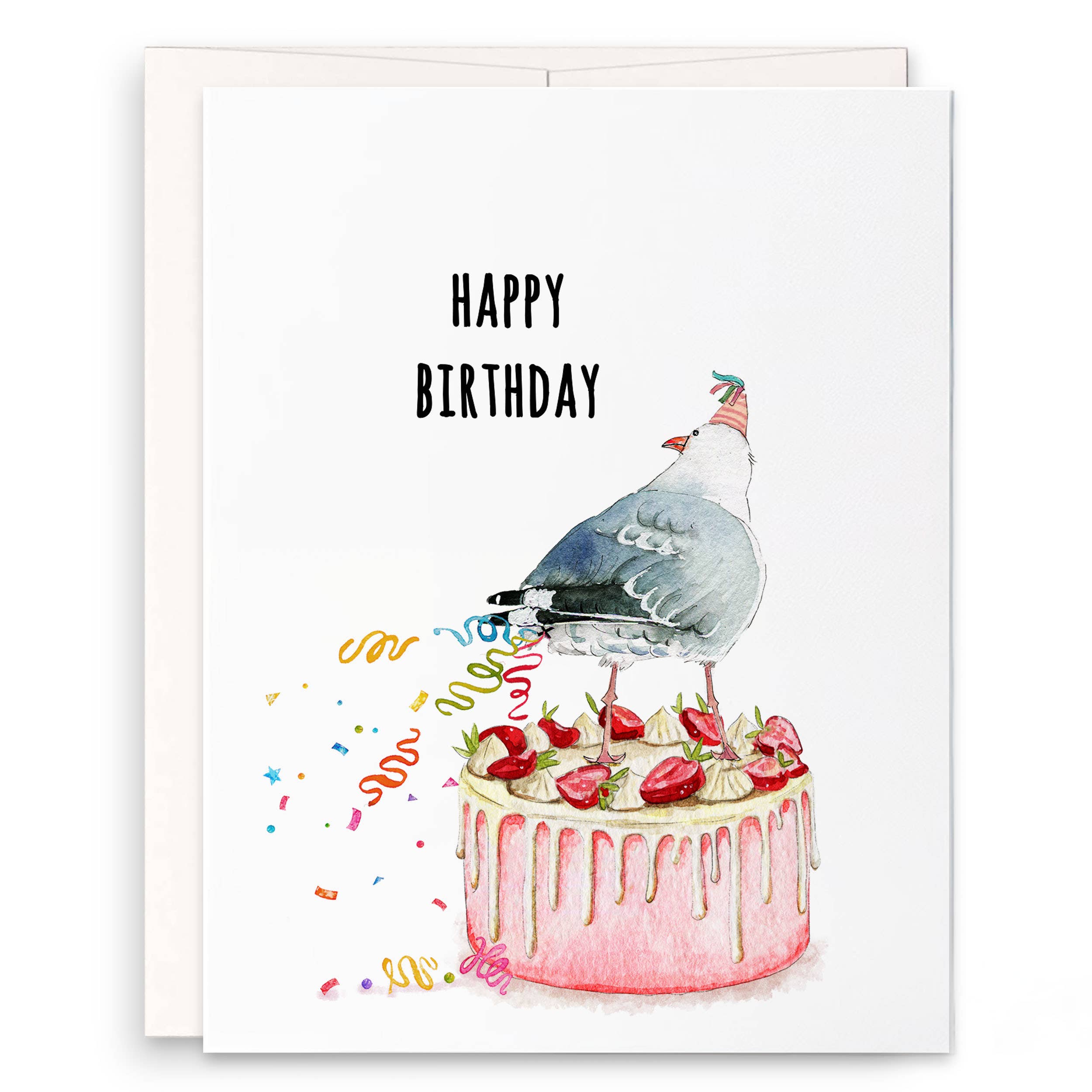Liyana Studio – wholesale Födelsedagskort – Seagull Fart Cake - Roligt födelsedagskort0