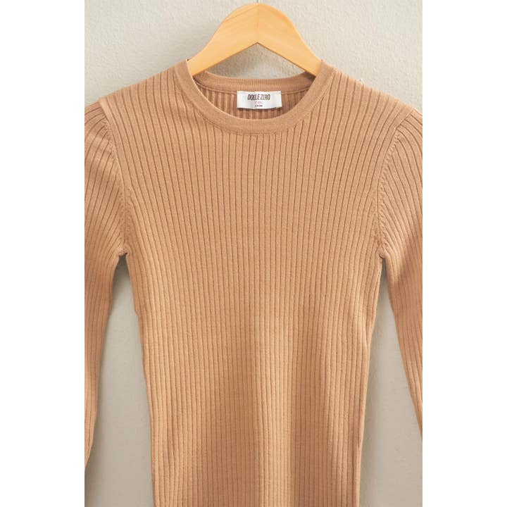Keep It Classic Ribbed Long Sleeve Knit Top for wholesale by Double Zero