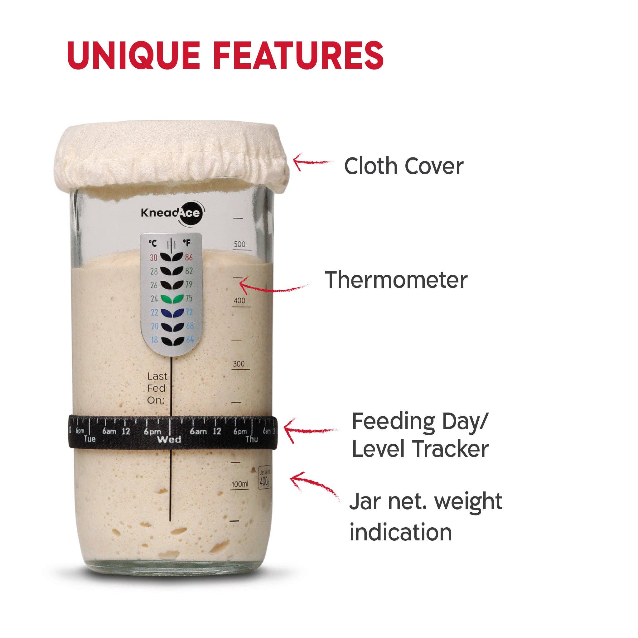 KneadAce – wholesale Kitchen tool/gadget – KneadAce Sourdough Kit: 24oz Jar, 2x Bannetons, Bread Lame3